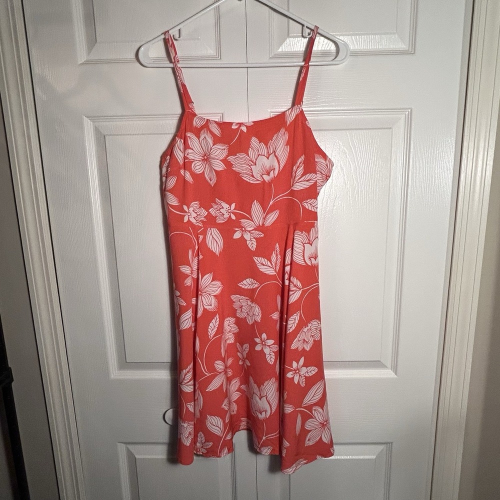 GAP Floral Sundress Tropical Summer Beach Coral White Orange Midi Dress Sz S